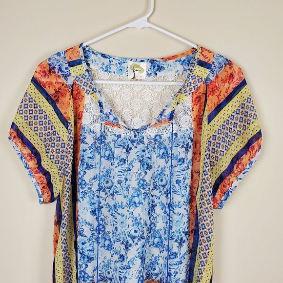 Fig and Flower Anthropologie Printed Sheer Blouse Size Small - Picture 2 of 7